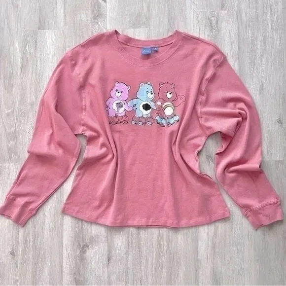 Women's 1X NWT Plus Size Care Bears Pink Waffle Knit 100% Cotton Top New - Picture 2 of 4